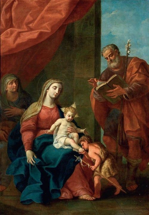 Scuola Romana del XVIII Secolo - Sacra Famiglia con San Giovannino e Sant'anna