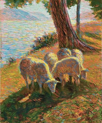 Paesaggio Lacustre con Pecore