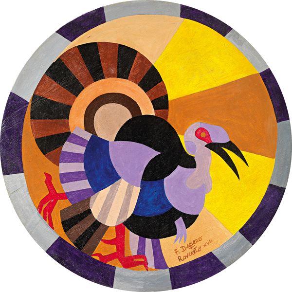 Fortunato Depero : Tacchino (Studio-colore per arazzo)  (1937)  - Tempera su tavola - Asta ARTE MODERNA - II - Casa d'aste Farsettiarte