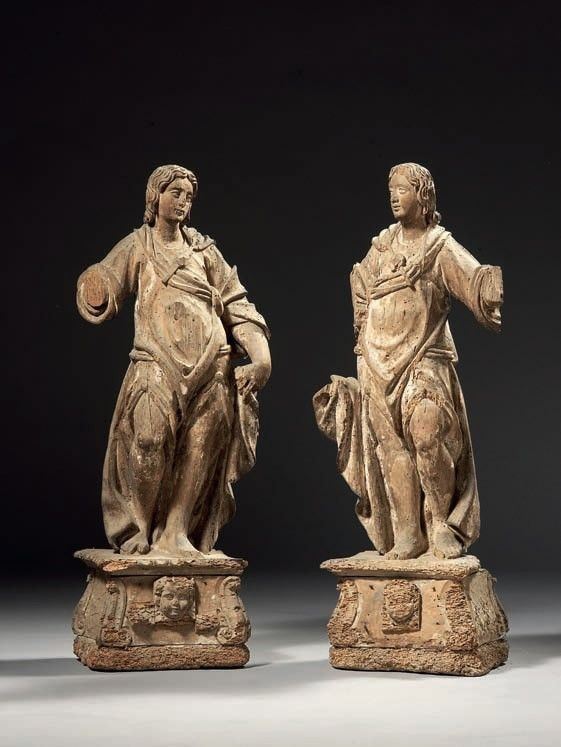 Coppia di Angeli Portacero in Legno