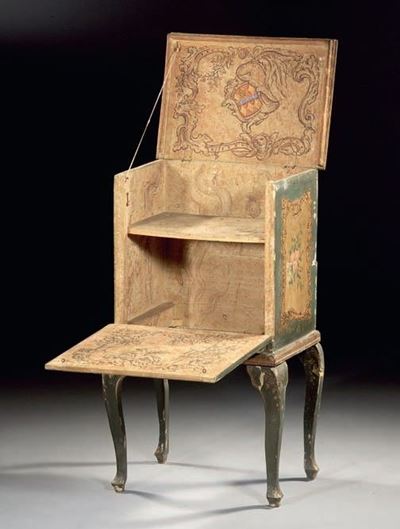 Comodino in Legno Laccato Verde-avorio Decorato da Filippo De Pisis
