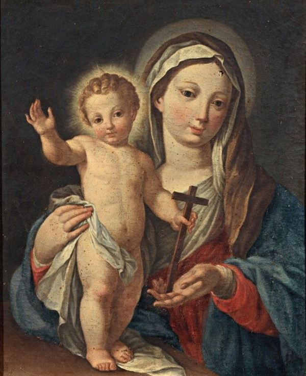 Scuola romana fine XVIII secolo - Madonna col Bambino che reca la croce