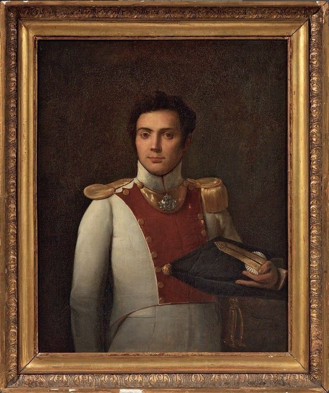 Scuola Neoclassica del XIX Secolo - Ritratto di Ufficiale con Feluca e Collare