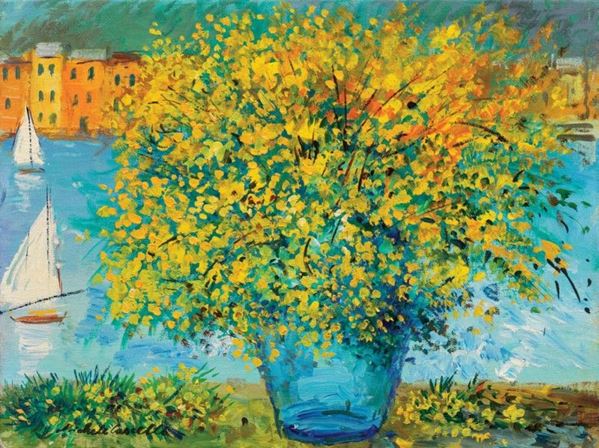 Michele Cascella - Vaso di mimose