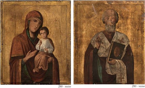 Icona russa del XIX secolo - «San Nicola» e «Madonna col Bambino»