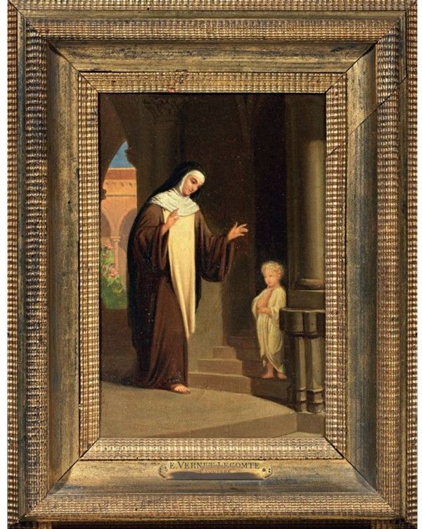 Charles Emile Hippolyte Vernet-Lecomte (attr. a) - Monaca con bambino