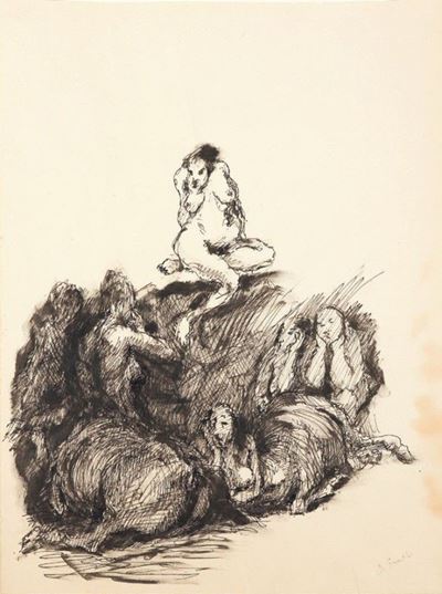 Scenografia con Nudo di Donna e Cavalli