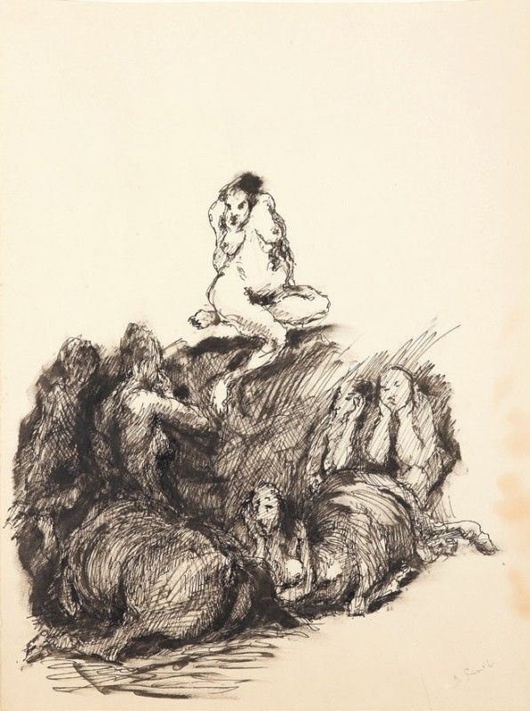 Domenico Gnoli - Scenografia con Nudo di Donna e Cavalli