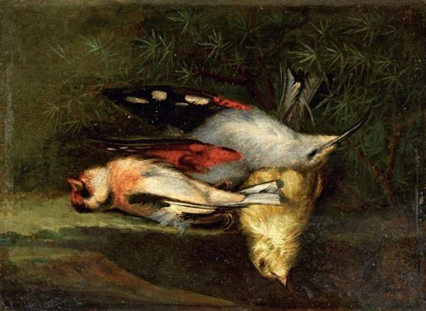 Scuola francese del XIX secolo - Natura morta con uccelli