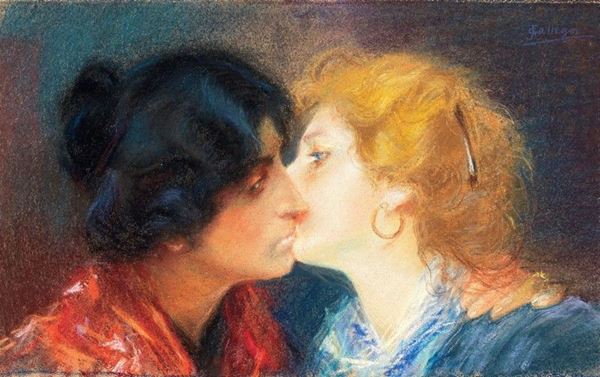 J.  Gallegos : Due donne (Il bacio)  - Pastello su carta - Auction Arredi e Dipinti Antichi - I - Casa d'aste Farsettiarte