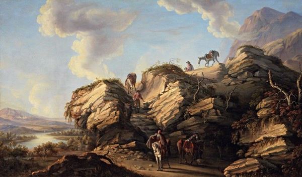 Pandolfo Reschi (attr. a) - Paesaggio roccioso con viandanti