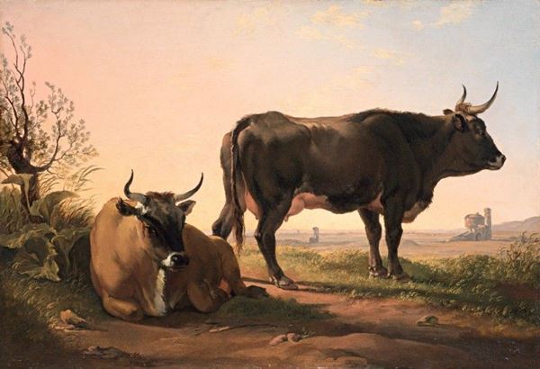 Hendrik Voogd (attr. a) - Paesaggio con bovi