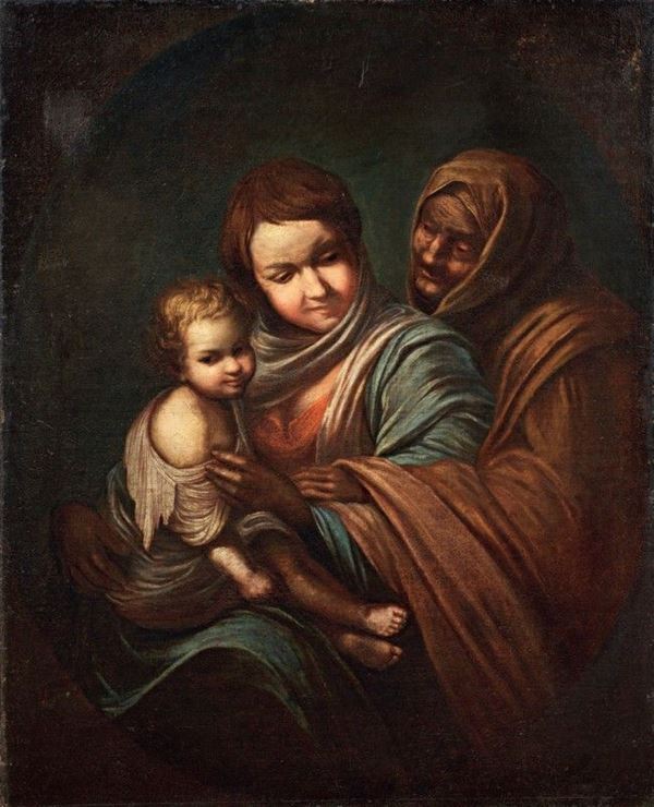 Ignoto fine XVII secolo : Sacra Famiglia con S. Anna  - Olio su tela - Asta Arredi e Dipinti Antichi - I - Casa d'aste Farsettiarte