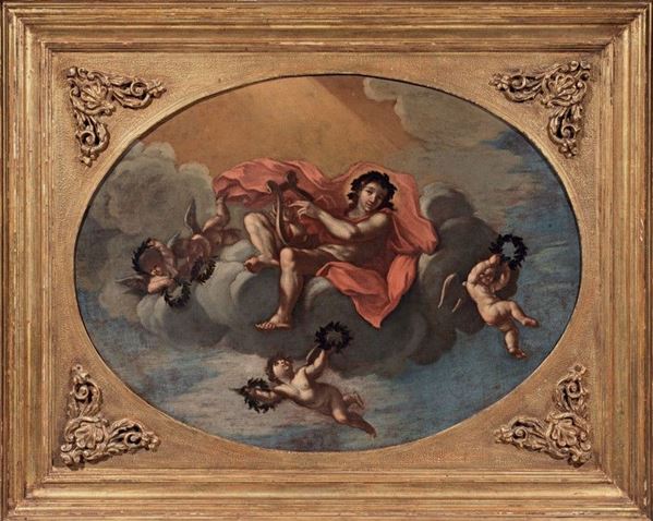 Scuola napoletana del XVIII secolo : Apollo incoronato  - Olio su tela - Asta Arredi e Dipinti Antichi - I - Casa d'aste Farsettiarte