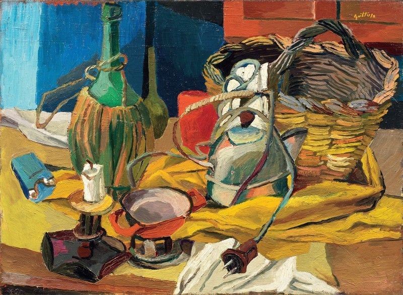 Renato Guttuso - Fiasco, Candela e Bollitore (oggetti sul Tavolo)
