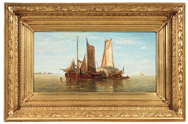 Charles Gosselin : Marina con barche  - Olio su tela - Asta Arredi e Dipinti Antichi - I - Casa d'aste Farsettiarte