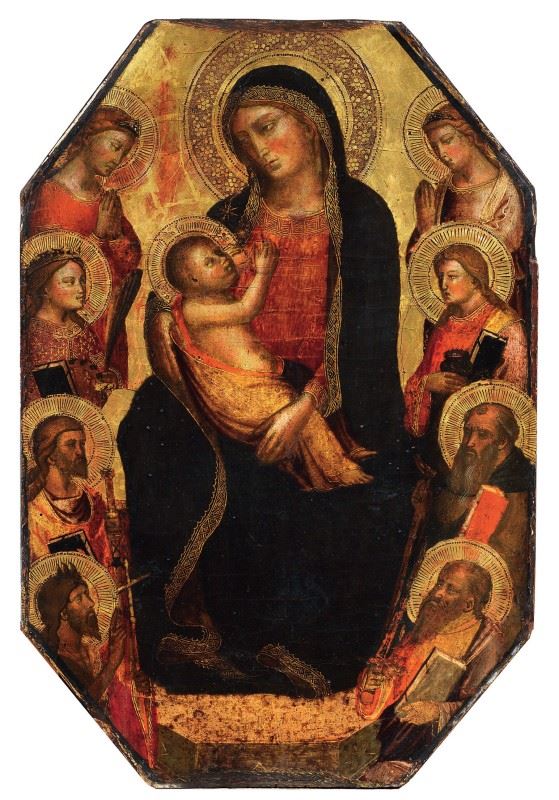 Scuola toscana fine XIV - inizio XV secolo - Madonna col Bambino e Santi