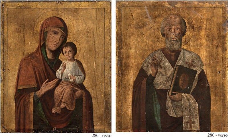 Icona Russa del XIX Secolo - «san Nicola» e «madonna Col Bambino»