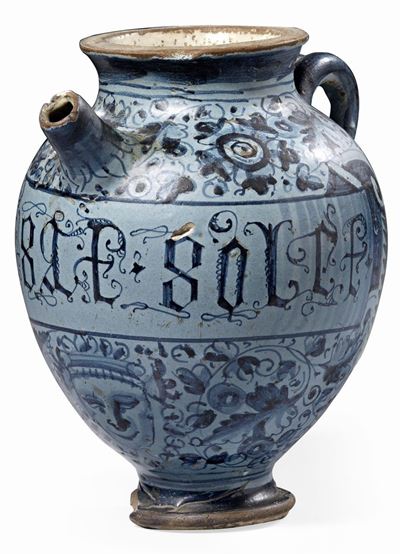 Orciolo con Beccuccio in Maiolica Giallo-blu
