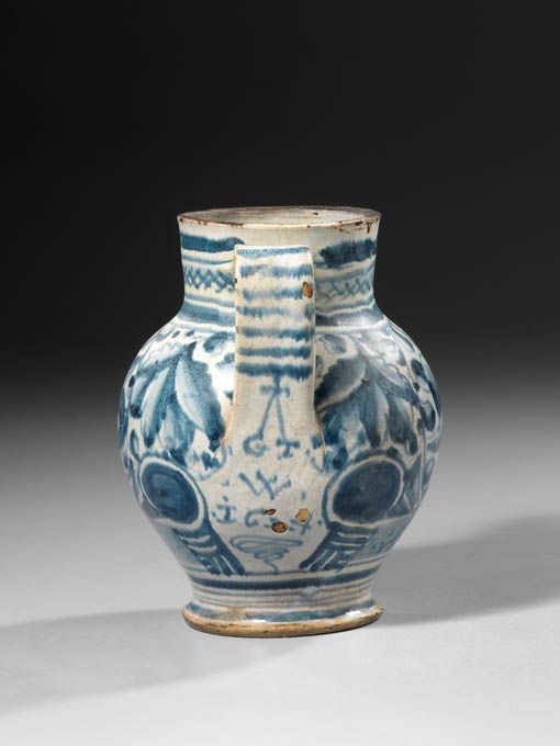 Orciolo con Beccuccio in Maiolica Policroma Blu, Giallo e Verde