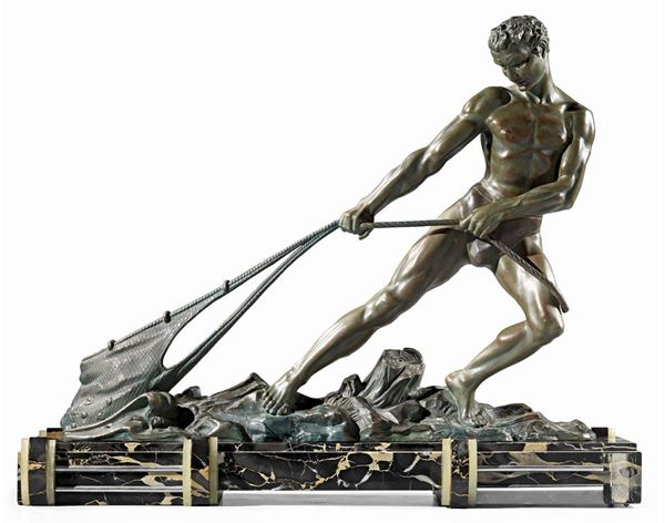 Scultura raffigurante «Pescatore nudo che traina una rete»