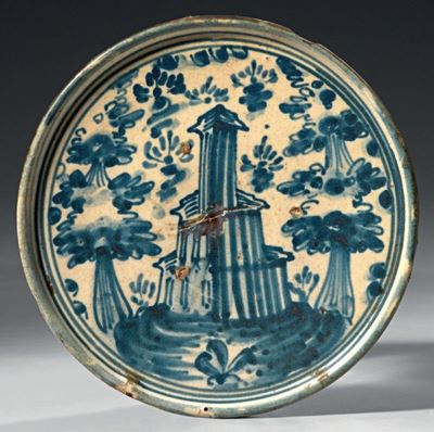 Piatto Savona in Maiolica Policroma Bianco-azzurro