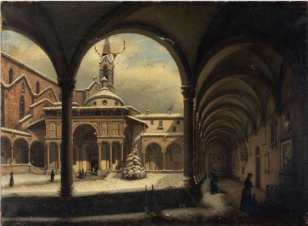 Carlo Canella - Il Chiostro della Chiesa di Santa Croce e la Cappella Pazzi sotto la neve