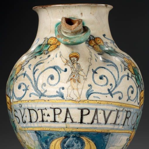 Orciolo in Maiolica Policroma Verde, Giallo e Azzurro
