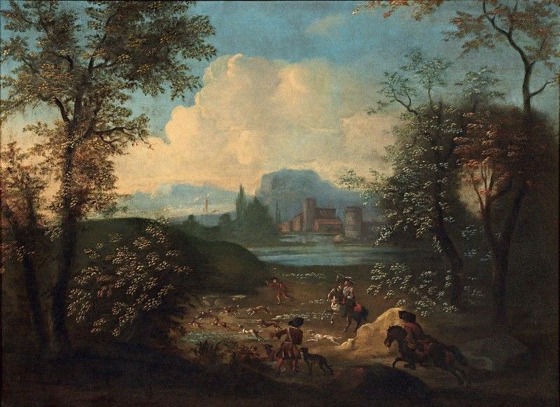 Scuola Fiamminga del XVIII Secolo - Paesaggio con Scena di Caccia