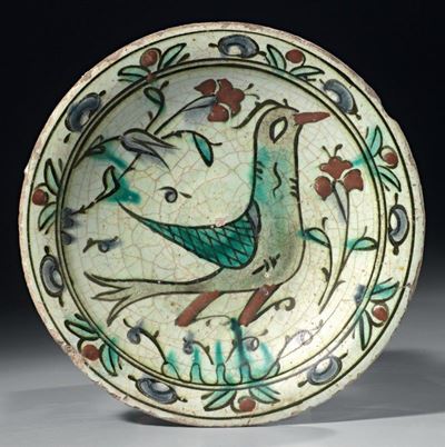 Piatto in Maiolica Policroma Verde, Blu, Nero e Rosso