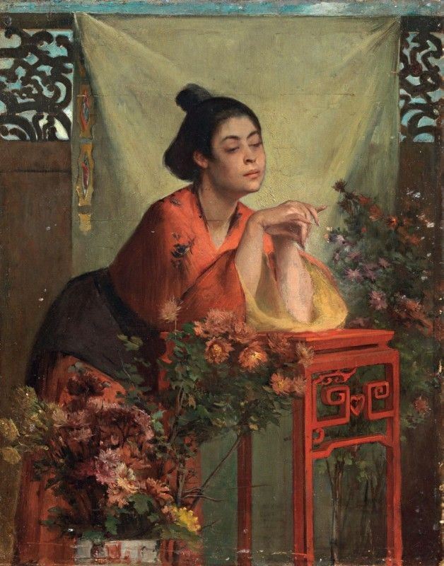 Paul Baudouin (attr. A) - Interno con Figura Femminile Giapponese