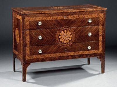 Cassettone Listrato in Legno di Palissandro con Intarsi in Bois De Rose