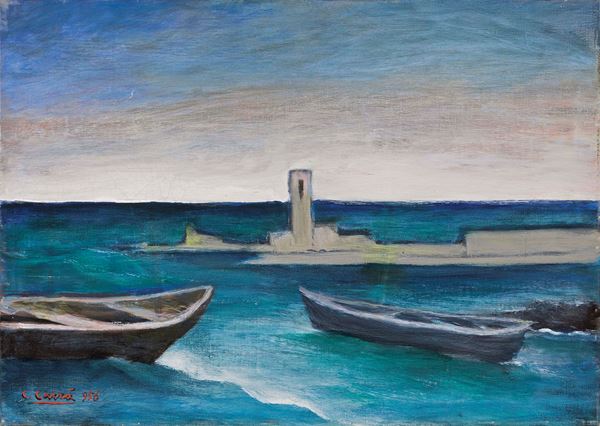 Carlo Carr&#224; : Marina  (1956)  - Olio su tela - Auction MODERN ART - II - Casa d'aste Farsettiarte