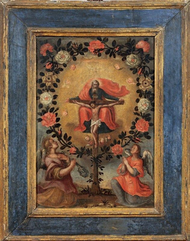 Scuola Italia Settentrionale Fine XVII Secolo - L'albero della Croce con Gesù, Padre Eterno e Ang...