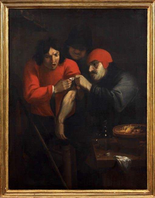 Scuola Fiamminga Fine XVII Secolo - «interno con Medico che Opera un Villico» e «interno con Medi...