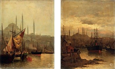 «veduta del Porto di Costantinopoli» e «veduta di Santa Sofia a Costantinopoli»
