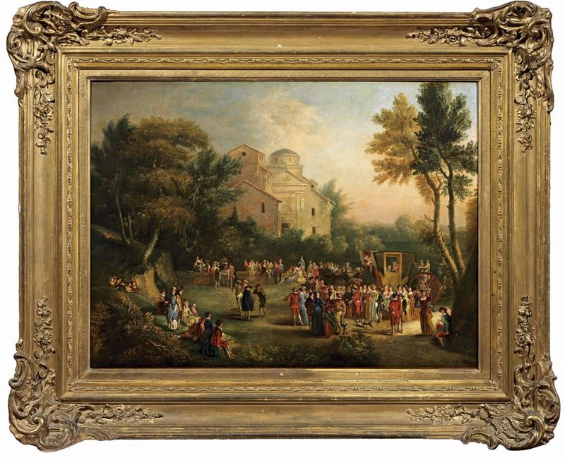 Scuola Francese Inizio XIX Secolo - Paesaggio con Festa Campestre e Architettura