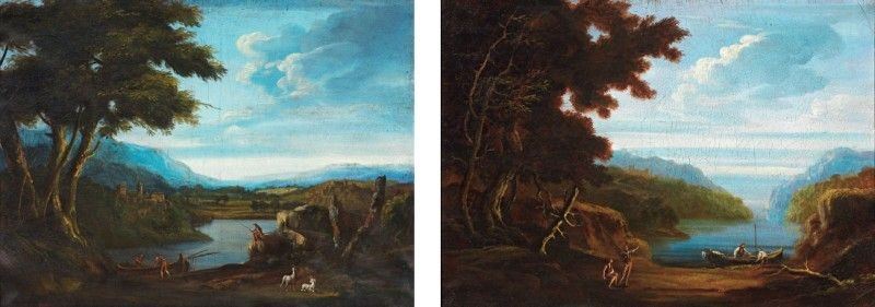Ignoto del XIX Secolo - «paesaggio Fluviale con Figure» e «paesaggio Fluviale con Barca»