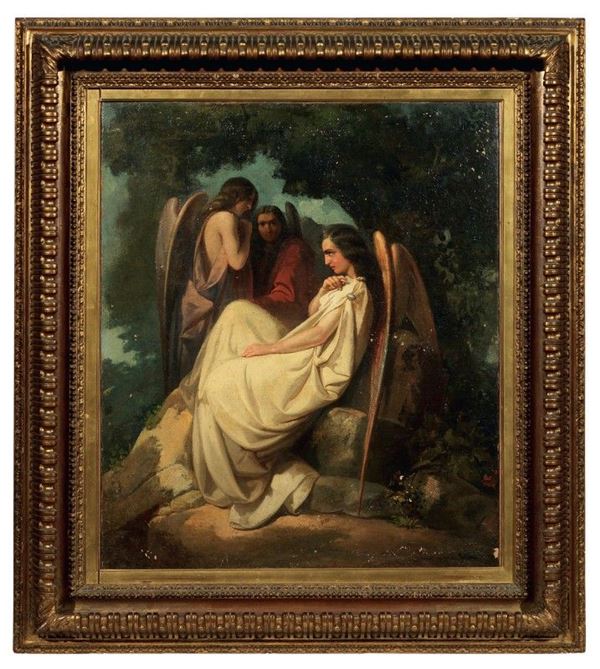Vincenzo Cabianca : Gruppo di angeli  ((1861))  - Olio su tela - Asta Dipinti e Sculture del XIX e XX secolo - II - Casa d'aste Farsettiarte