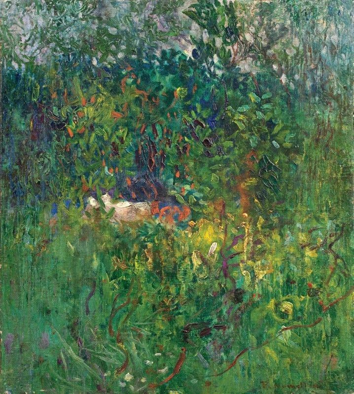 Plinio Nomellini - Buoi Bianchi con Carro Rosso nel Paesaggio
