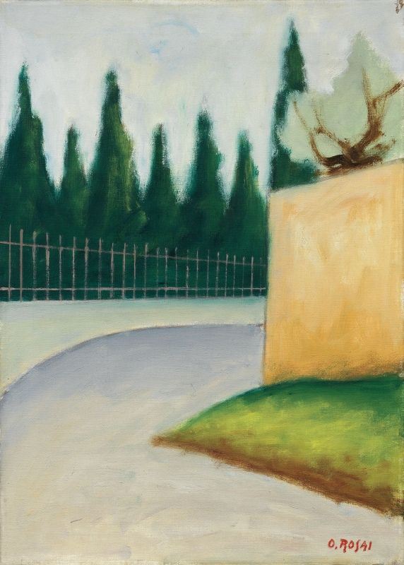 Ottone Rosai - Strada con alberi e cancellata