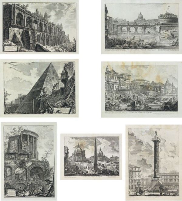 Giovan Battista Piranesi - Lotto di sette incisioni raffiguranti vedute di Roma