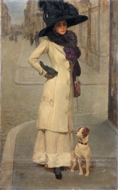 Fabio Cipolla : Signora con cane  (1911)  - Olio su tela - Asta Dipinti e Sculture del XIX e XX secolo - II - Casa d'aste Farsettiarte