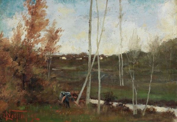Luigi Norfini : Ragazza al fiume  (1892)  - Olio su tela - Asta Dipinti e Sculture del XIX e XX secolo - II - Casa d'aste Farsettiarte