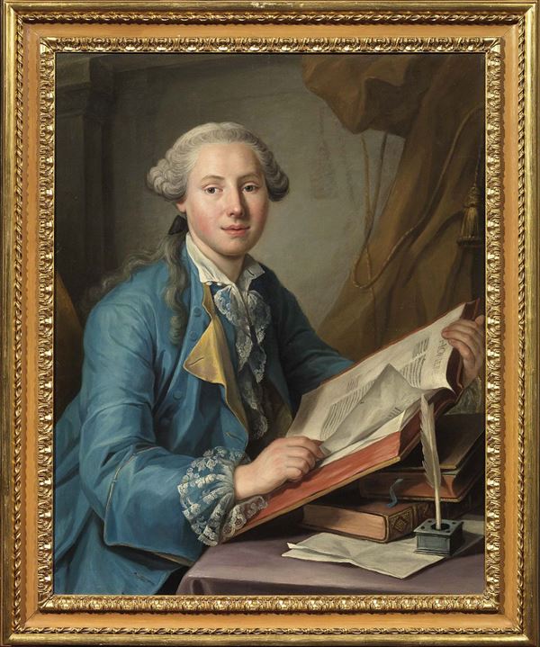 Scuola francese fine XVIII secolo - «Ritratto di gentiluomo come scrittore» e «Ritratto di gentildonna come Vestale»