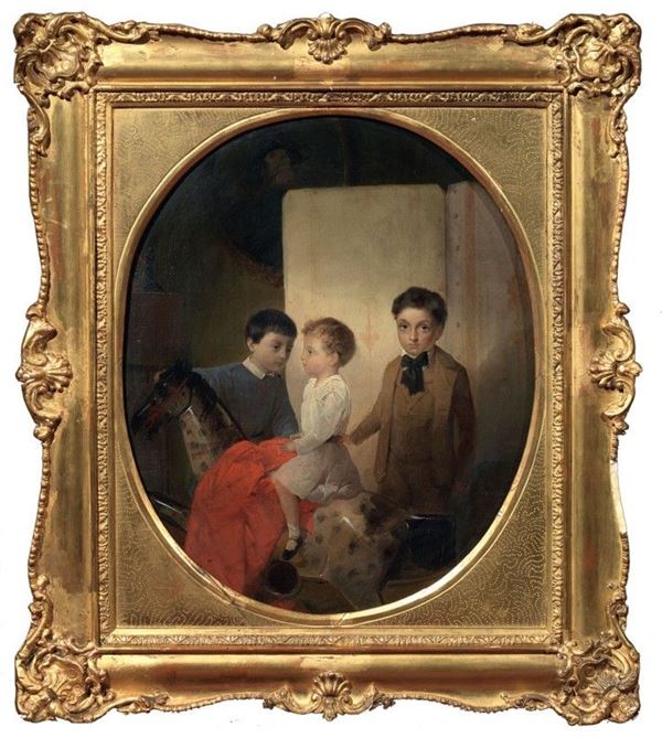 Ignoto pittore lombardo del XIX secolo - Ritratto di tre bambini
