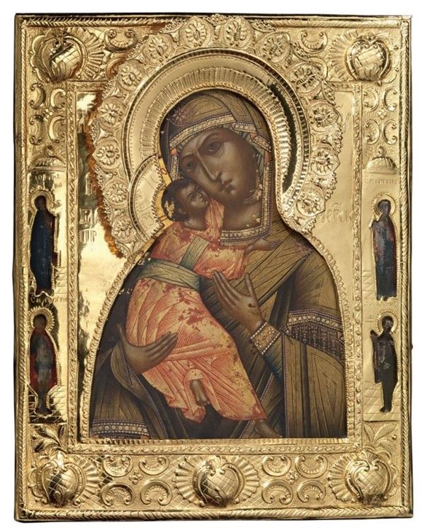 Icona russa fine XIX secolo - Madonna della Tenerezza col Bambino