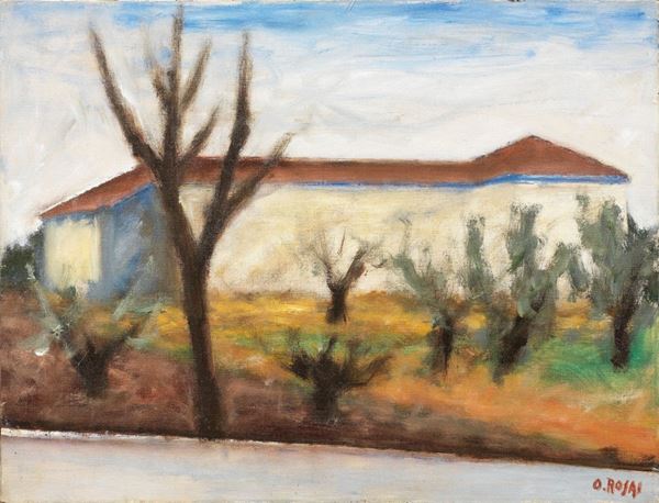 Ottone Rosai - Paesaggio con alberi e casa