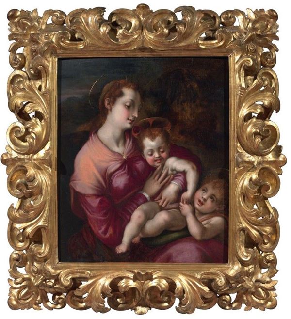 Scuola fiorentina fine XVI secolo - Madonna col Bambino e San Giovannino