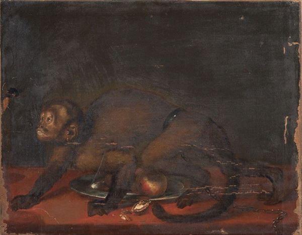 Scuola spagnola del XVIII secolo - Scimmia con natura morta